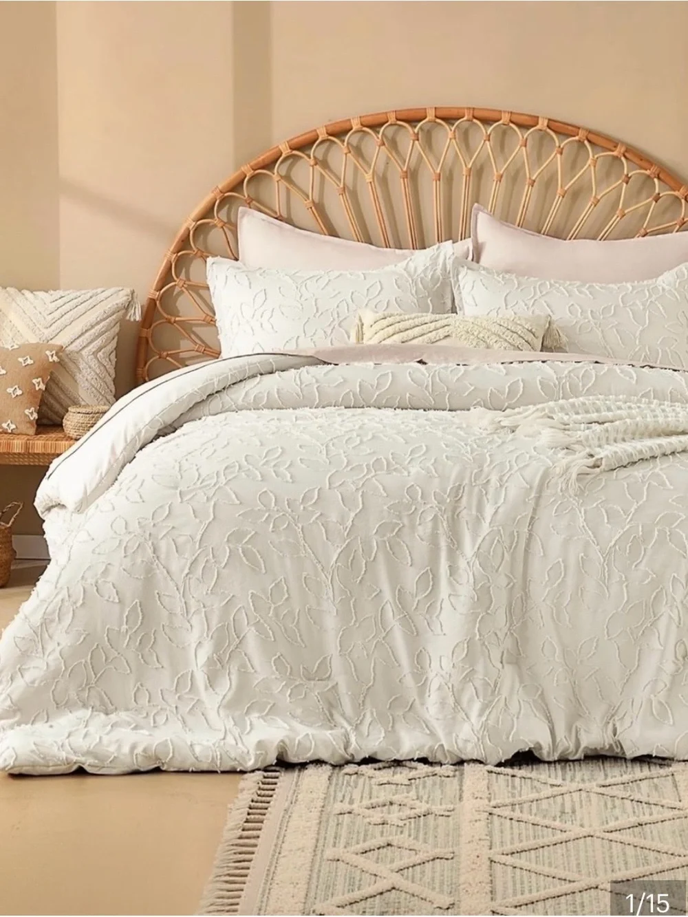 Anthro Living Elegant Cream Floral-Textured Comforter & Sham Set - Home Bedding